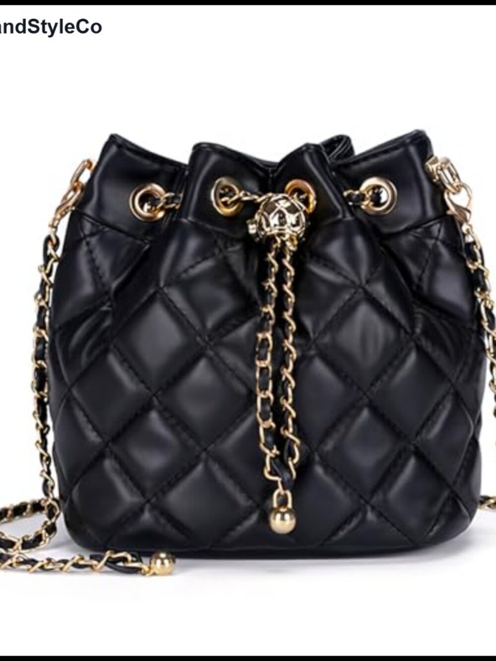 Quilted Bucket Bag Faux Leather Chain Crossbody Shoulder Bag
